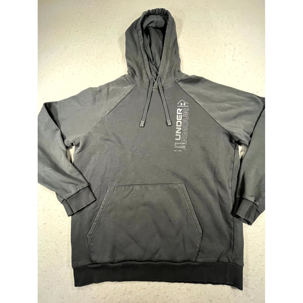 Under Armour‎ Hoodie Mens Medium Gray Graphic Raglan Sleeve Pullover Sweatshirt